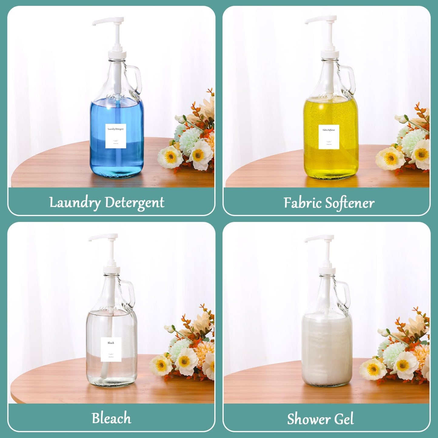 Glass Laundry Detergent Dispenser with Pump, 64OZ Liquid Laundry Soap Dispenser, Fabric Softener Dispenser Bottle for Laundry Room Organization and Storage, 1 Pack