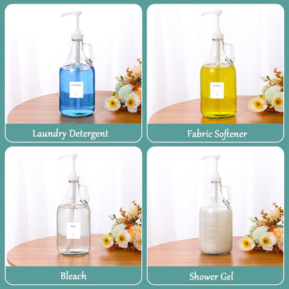 Glass Laundry Detergent Dispenser with Pump, 64OZ Liquid Laundry Soap Dispenser, Fabric Softener Dispenser Bottle for Laundry Room Organization and Storage, 1 Pack