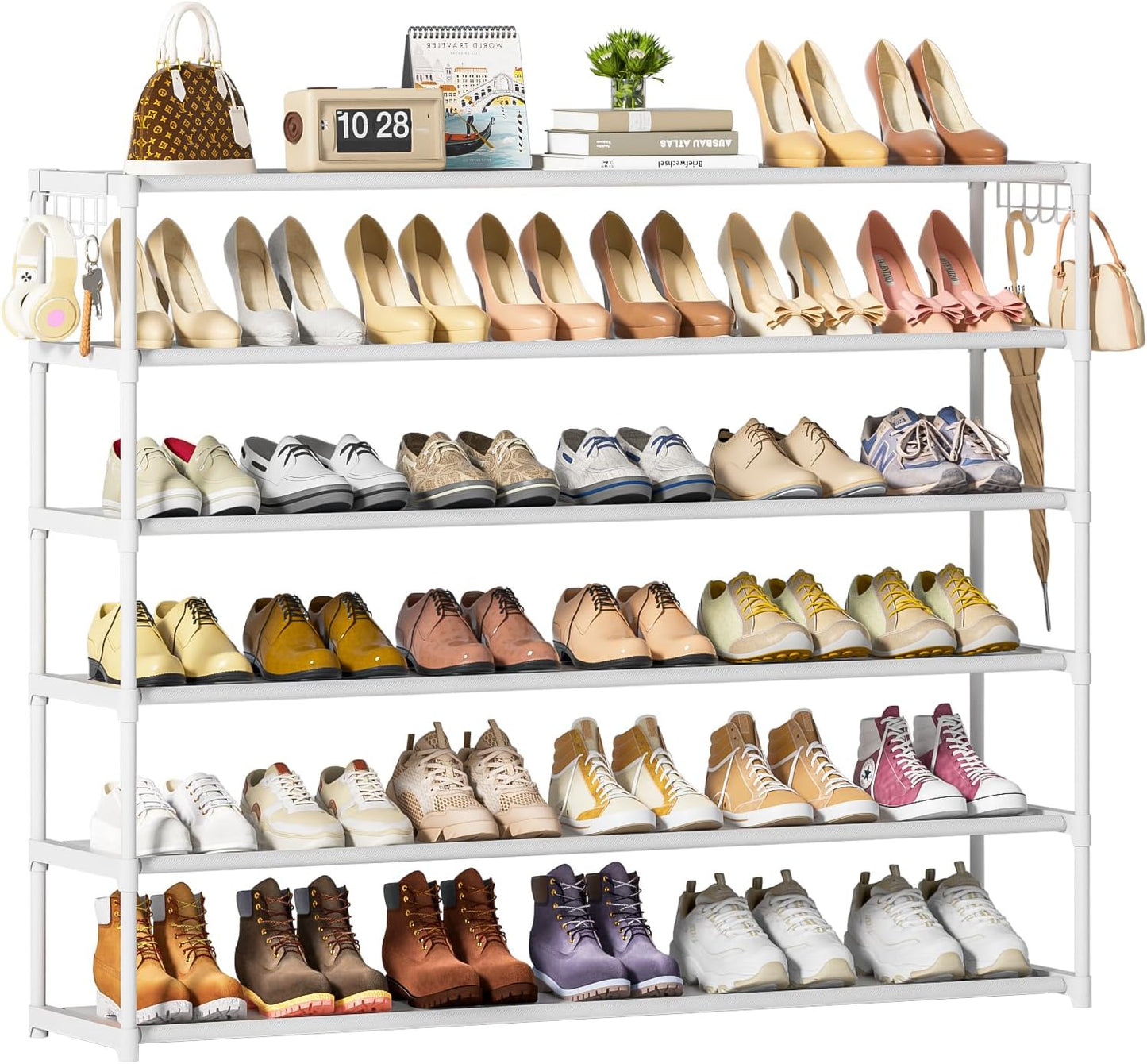 LUKYTOWER Extra Long Shoe Rack 2 Tier Shoe Storage Organizer Wide Stackable Shoe Organizer Racks for Closet Entryway,Shoe Shelf Stand Sturdy Durable Shoes Rack Holder Save Space