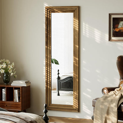 XRAMFY Full Length Mirror 65" x 22", Large Floor Mirror with Solid Wood Frame, Rectangular Style, Freestanding Wall Mounted or Leaning for Bedroom Living Room Entryway, Brown