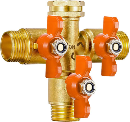 Garden Hose Splitter 3/4" GHT Full Flow 2 Way Brass Hose Splitter Heavy Duty All Metal Hose Y Splitter with Shutoff Outdoor Faucet Water Hose Splitter Y Valve Tap Adapter for Outdoor Garden
