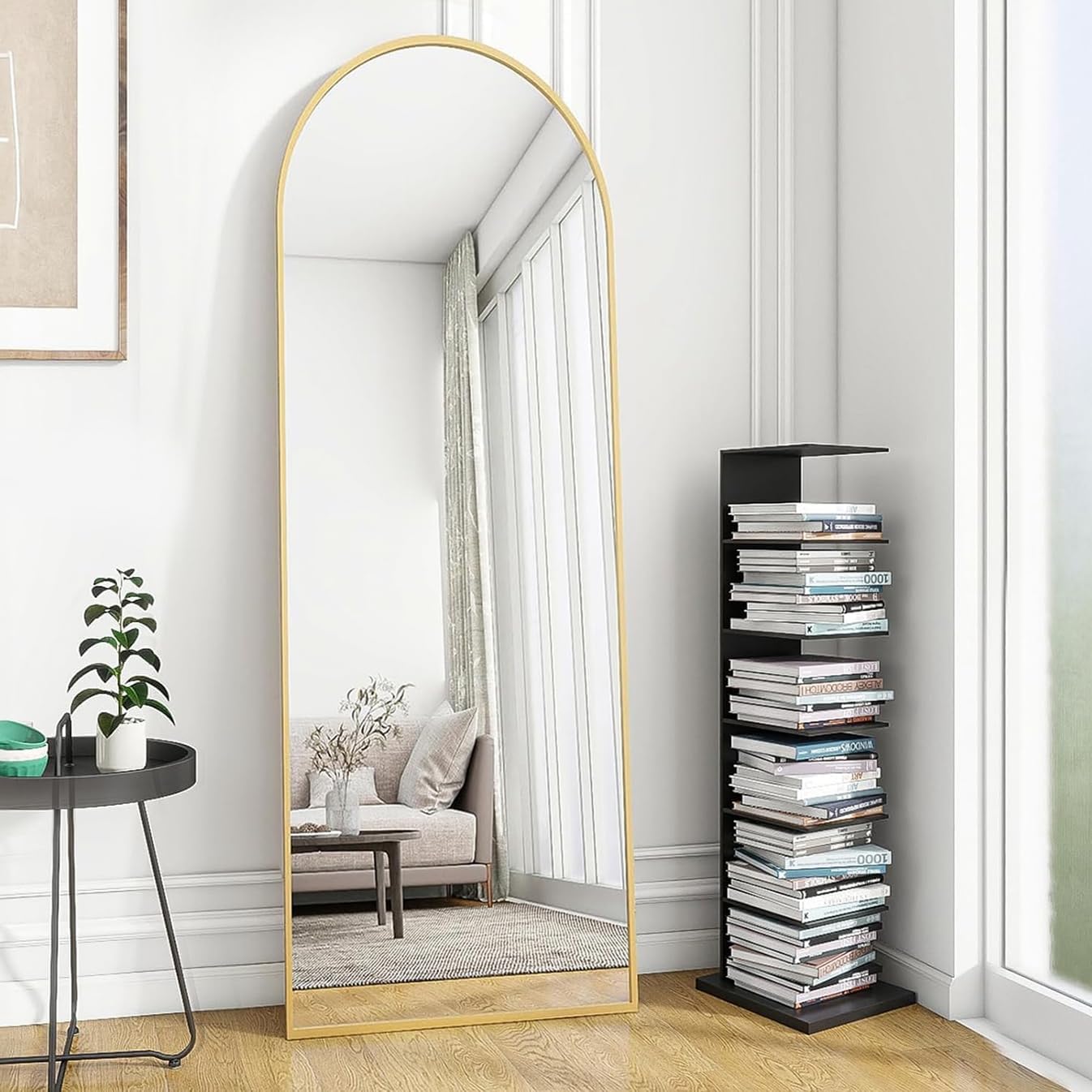 OGCAU Floor Full Length Mirror, 56"x20" Arched Full Body Mirror, Hanging or Leaning, Standing, Wall Mounted with Aluminum Frame for Bedroom Living Room, White