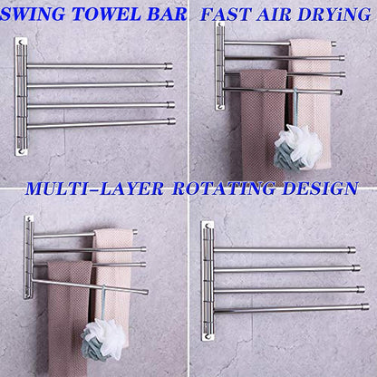 GERZWY Wall Mount Bath Towel Rack with 4 Arms Stainless Steel Bathroom Swing Arm Towel Bars Organizer, White