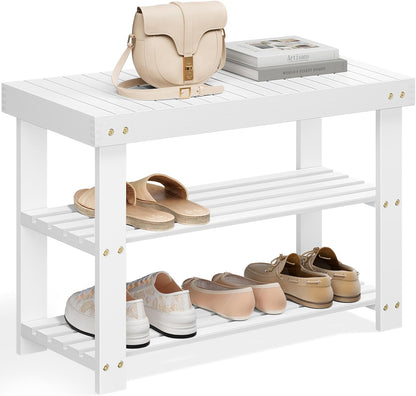 SONGMICS Shoe Rack Bench, 3-Tier Bamboo Shoe Storage Organizer, Entryway Bench, Holds Up to 286 lb, 11.3 x 27.6 x 17.8 Inches, for Entryway Bathroom Bedroom, Ink Black ULBS04H