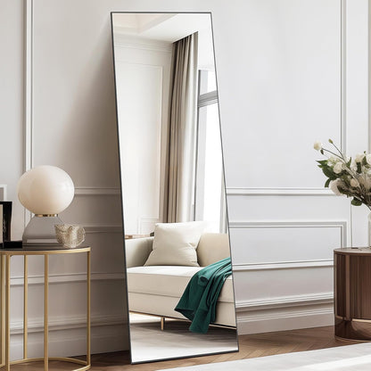 DUMOS 64"x21" Full Length Mirror, Full Body Mirror, Black | Aluminum Alloy Thin Frame, Leaning or Hanging, Suitable for Bedroom, Livingroom, Cloakroom