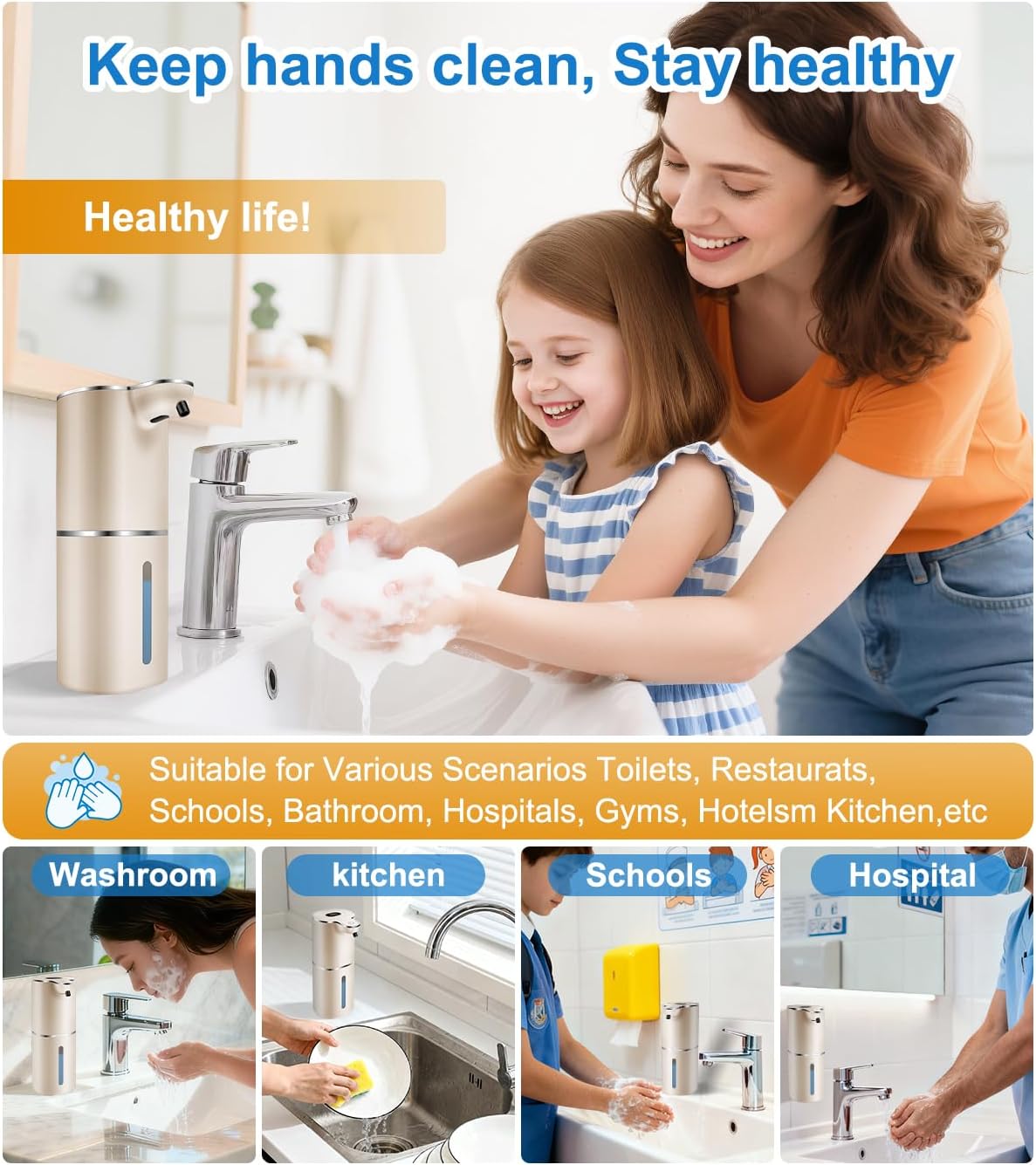 Automatic Foaming Soap Dispenser with Digital Display, 6-Level Foam Adjustable, Rechargeable, 12.8oz/ 380ml Wall Mounted Touchless Hands Free Auto Dispenser for Kitchen, Bathroom, Hotel, Restaurant