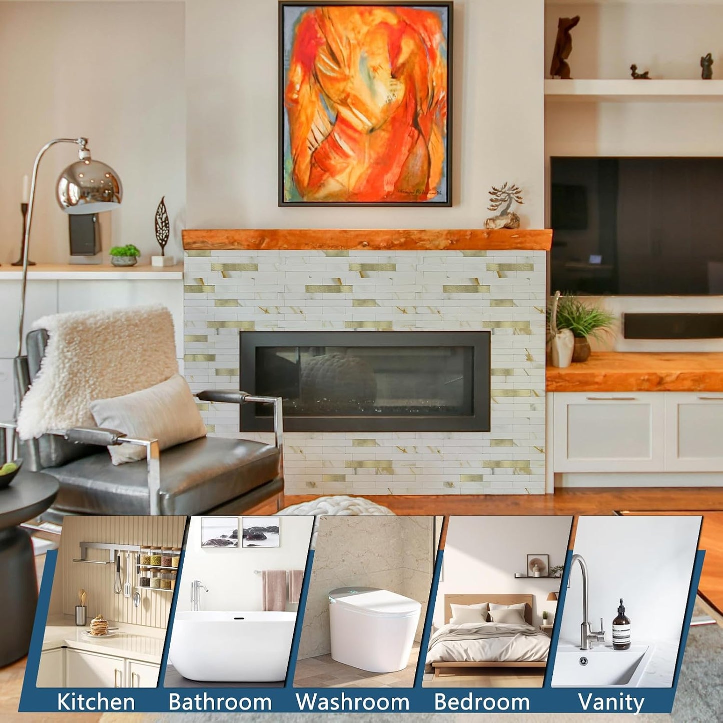 Yipscazo 2026 New Upgrade 11.34" X 11.57" Peel and Stick Backsplash, Stick on Backsplash Tiles for Kitchen, Bathroom, Fireplace (10 Sheets, Beige Rocks + Rose Gold)