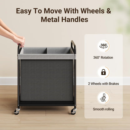 ELYKEN Laundry Hamper 3 Section, 120L Rolling Laundry Sorter with Removable Liner Bag, Laundry Basket with Wheels, Steel Frame with Metal Handle, Clothes Hamper Cart for Laundry Room & Bedroom