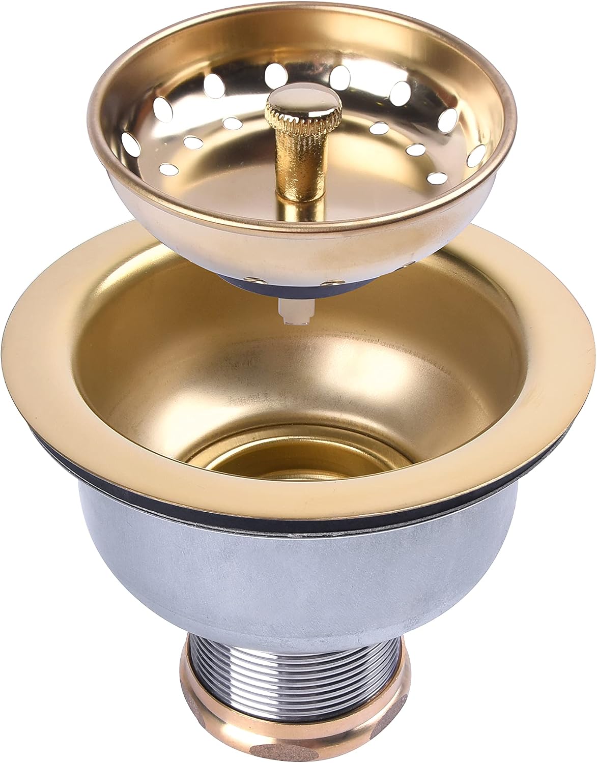 3-1/2 Deep Cup Kitchen Sink Drain Assembly, 304 Stainless Steel Construction With Fixed Post Basket and Long Extended Shank/CAS Approved and White Finish
