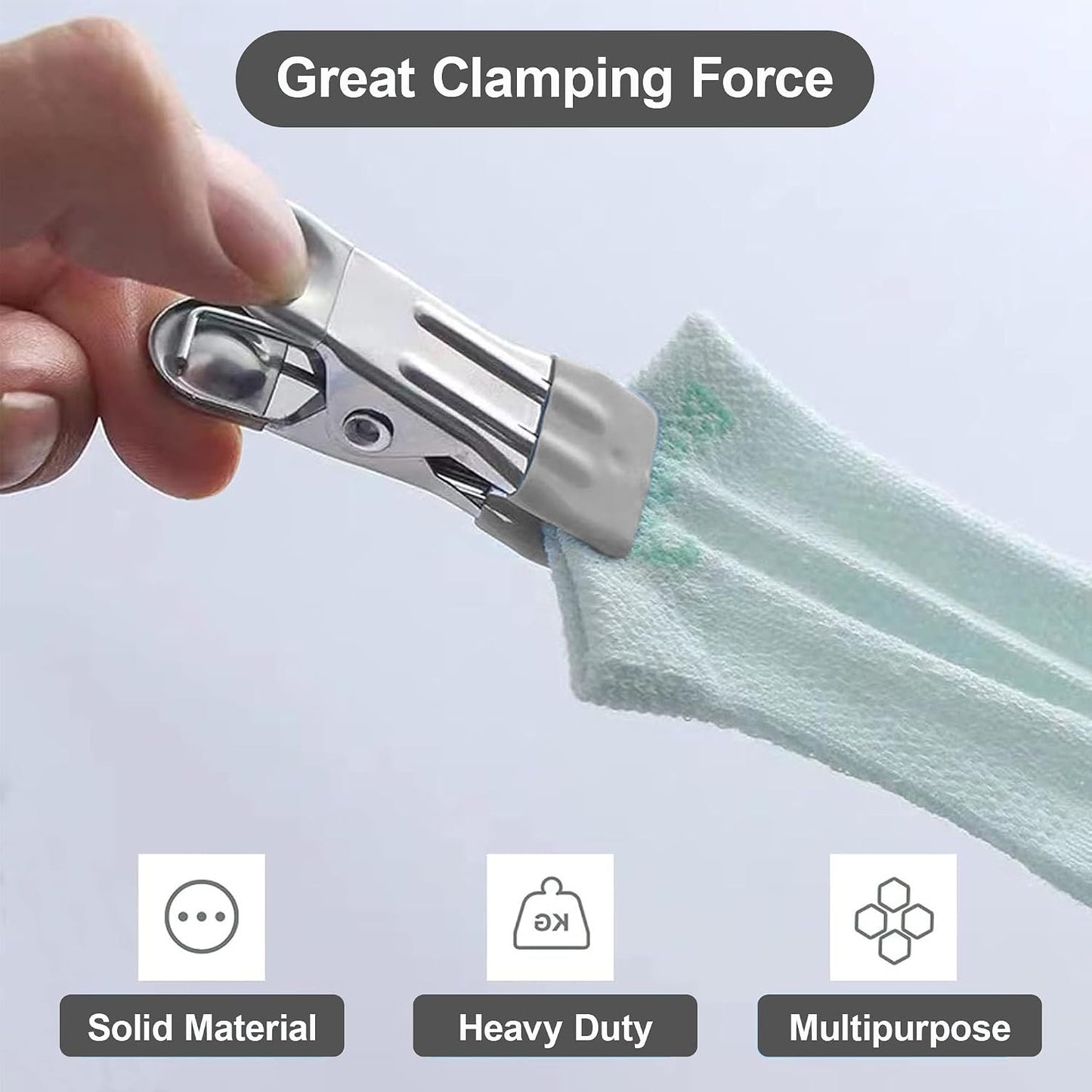 Clothes Hangers Heavy Duty 15Pack, 2.17 Inch Metal Clips, Clothespins for Photo Drying Clothesline Laundry Sock, Bag Clips for Food Kitchen Stainless Steel with Rubber, Gery