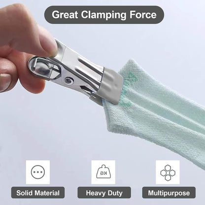 Clothes Hangers Heavy Duty 15Pack, 2.17 Inch Metal Clips, Clothespins for Photo Drying Clothesline Laundry Sock, Bag Clips for Food Kitchen Stainless Steel with Rubber, Gery