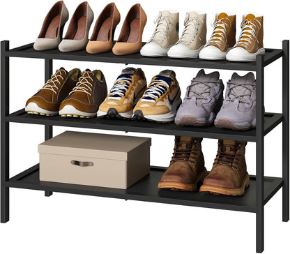 kiplant Small Shoe Rack, 4-Tier Bamboo Wood Shoe Rack for Entryway, Stackable Shoe Organizer for Hallway Closet, Free Standing Shoe Racks for Indoor & Outdoor