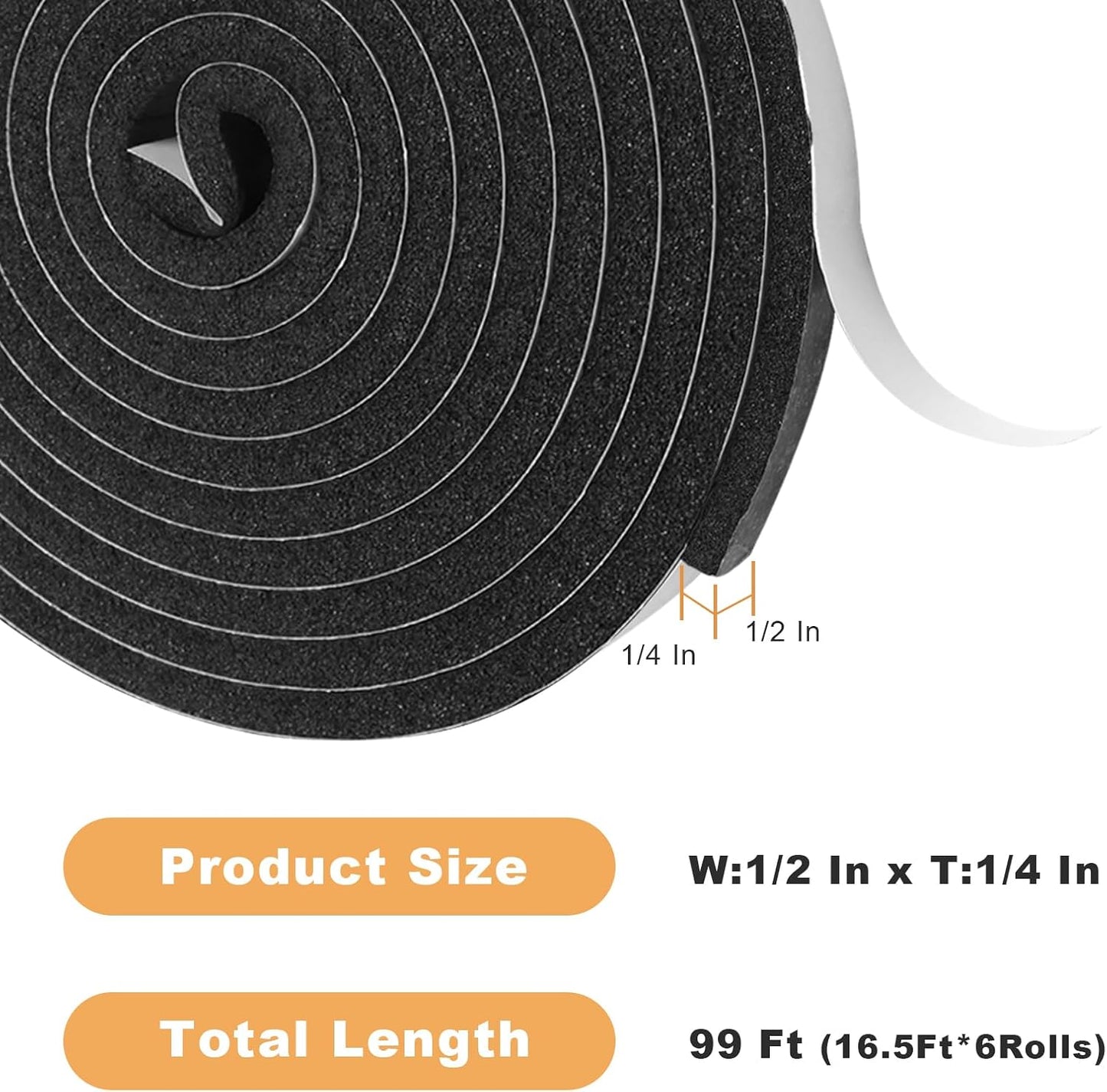 Weather Stripping Door Seal Strip for Doors and Windows, 1In x 1/8In x 33Ft x 2 Roll Foam Insulation Tape Self Adhesive,Sound Proof,Weatherstrip,Pipe Cooling, Air Conditioning Seal Strip - Colors A