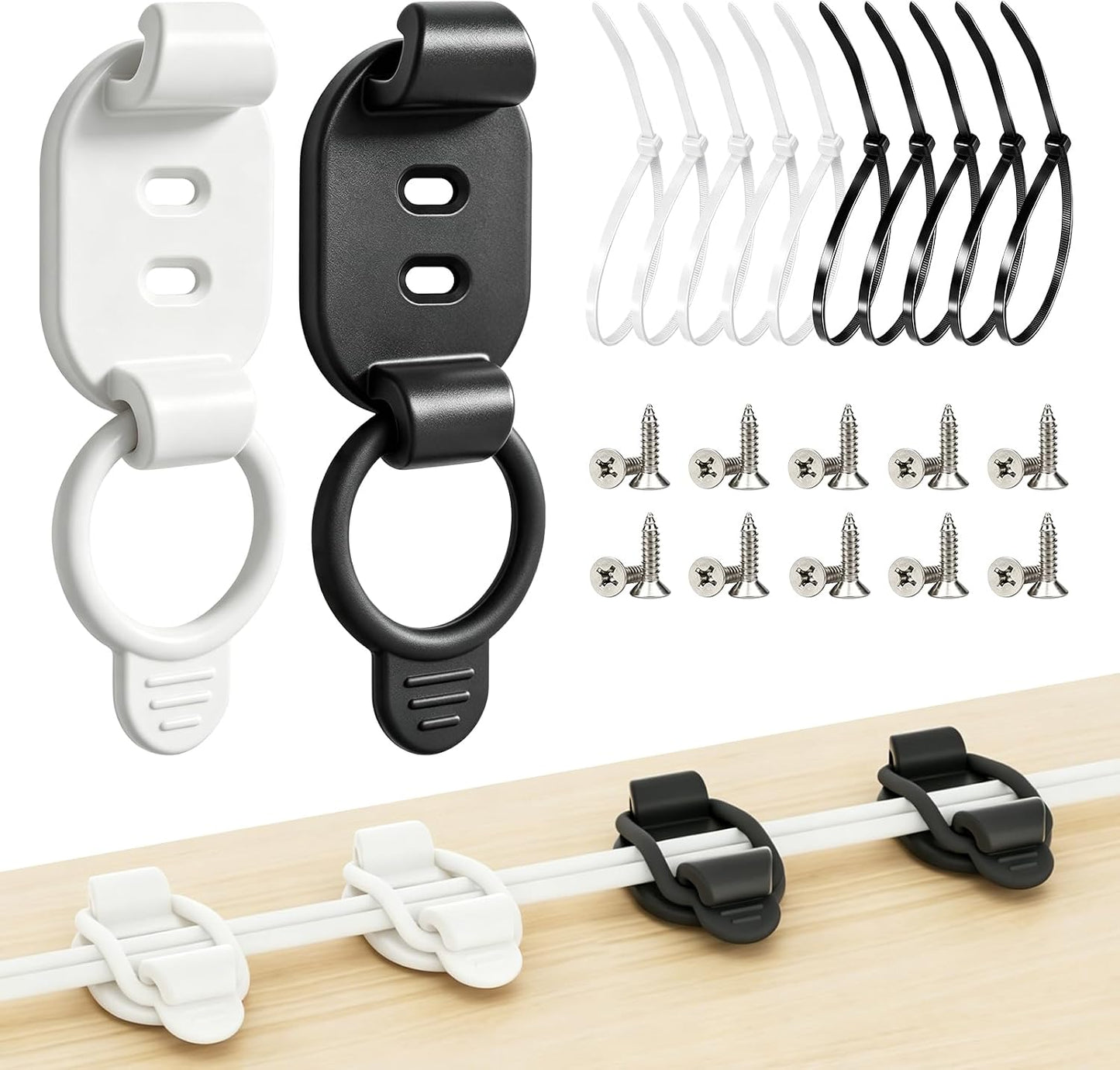 Adjustable Cable Management Clips, Self Adhesive Cord Organizer with Elastic Loop, Reusable Cable Holder for Desk, Under Desk, Wall, TV, Office, Home, Charging Cables, USB, HDMI, PC Wires (10)