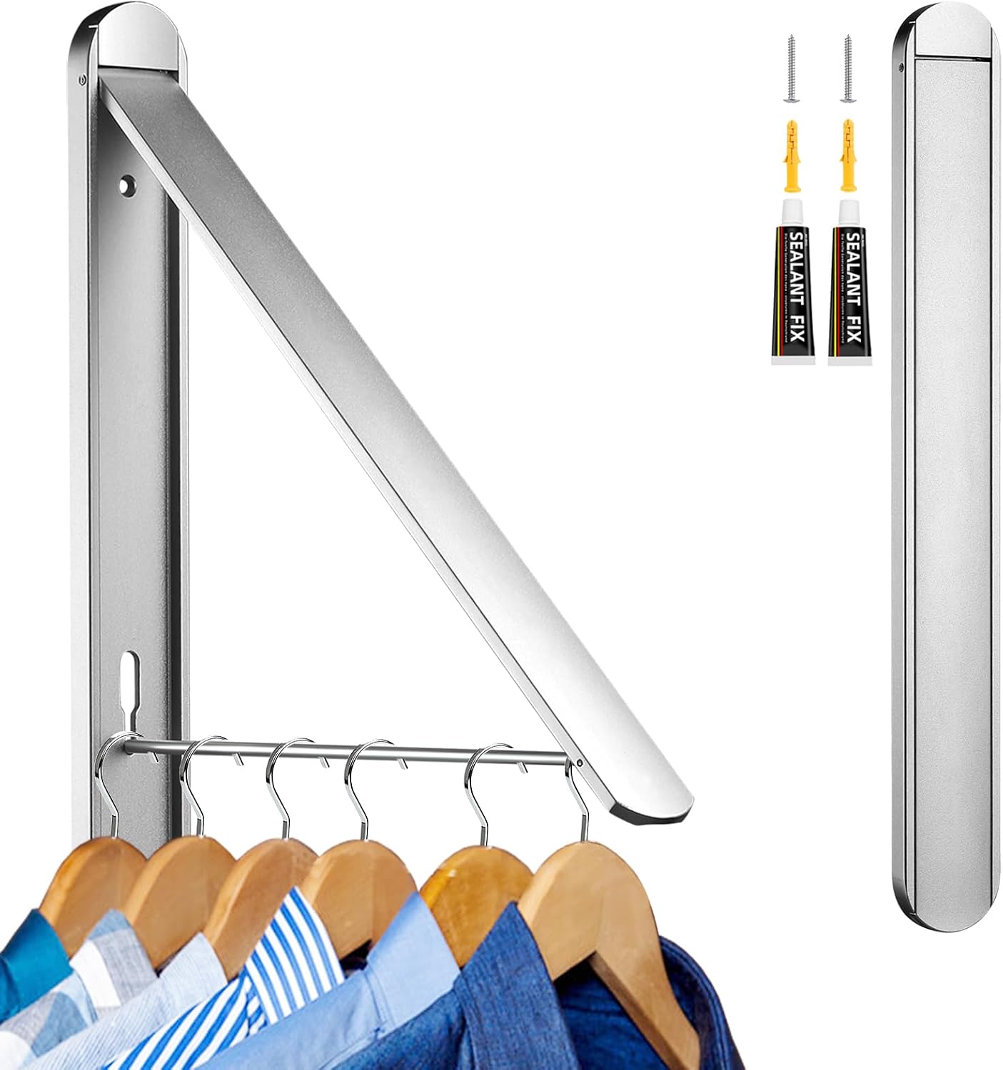 Clothes Drying Rack for Small Laundry Rooms, Clothes Drying Rack Folding Indoor, Wall Mounted Clothes Rack Foldable, (Aluminum, Black)