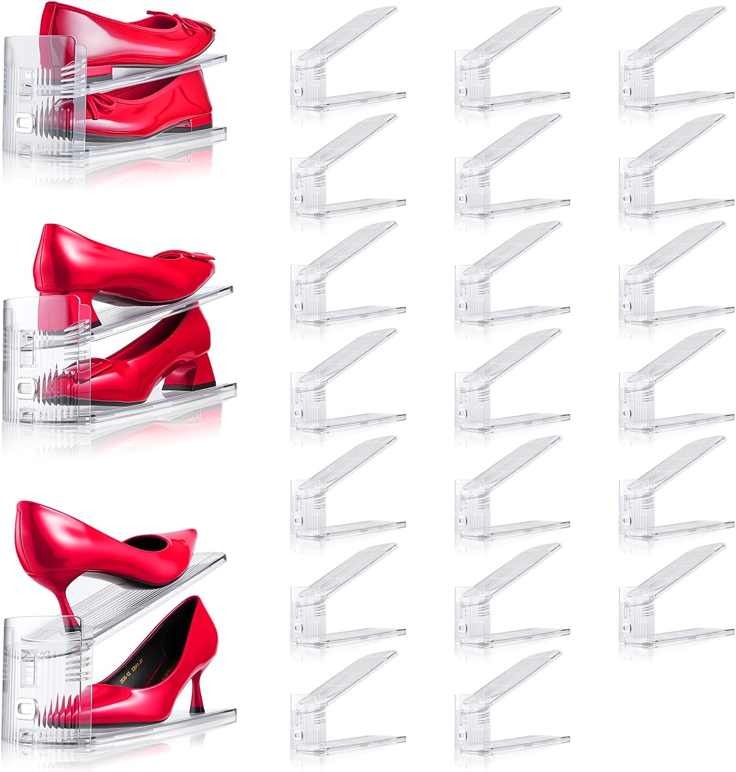 Adjustable Shoe Slots Organizer,12PACK Transparent Shoe Stackers Shoe Rack Holder Shoe Space Savers Double Layer Stack Shoe Racks for Closet Organization(Transparent)