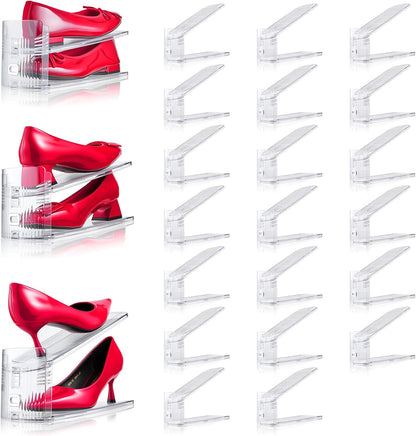 Adjustable Shoe Slots Organizer,12PACK Transparent Shoe Stackers Shoe Rack Holder Shoe Space Savers Double Layer Stack Shoe Racks for Closet Organization(Transparent)