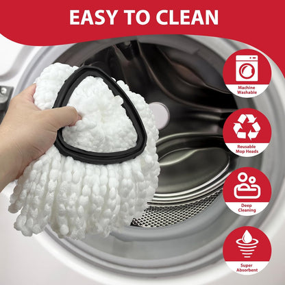 Spin Mop Replacement Set for O-Ceda EasyWring 1-Tank System, Includes 2 Mop Head Replacement, 1 Mop Handle (30-58in Adjustable 4-Section Pole), 1 Scrubber Head, 1 Spin Base
