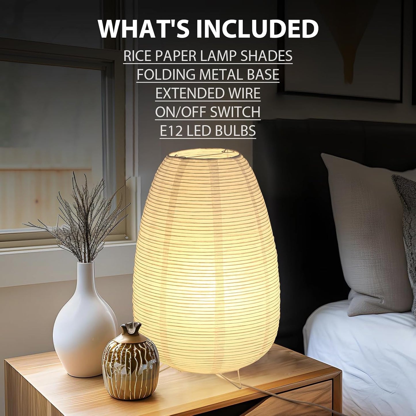 Small Rice Paper Lamp, Japanese Lamp Lantern Table Lamp, Paper Table Lamp, Lantern Lamps for Desk Bedrooms Bedside Night Light (Tower)