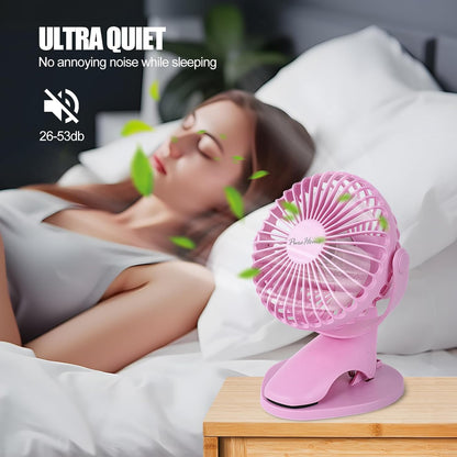 Portable Clip Fan Battery Operated,3 Speeds USB Rechargeable Mini Table Fan with Strong Airflow,360°Rotation Ultra Quiet Personal Desk Fan for Home Office Bedroom Dorm Stroller Camping(White)