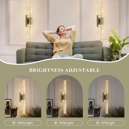 camuucci Battery Operated Wall Sconces Set of 2 Rechargeable Battery Powered Wall Light with 12000mAh Not Hardwired Dimmable Wall Lamp Fixtures for Bedroom Living Room Gold 15.3 Inches