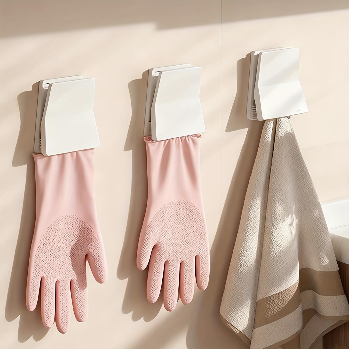 2 Pack Wall Mounted Plastic Glove Organizer, Space Saving Household Hanger Holder for Kitchen, Bathroom, Laundry, Towels - Black, Multi-Function Rack for Cleaning Gloves, Sponges, Small Accessories