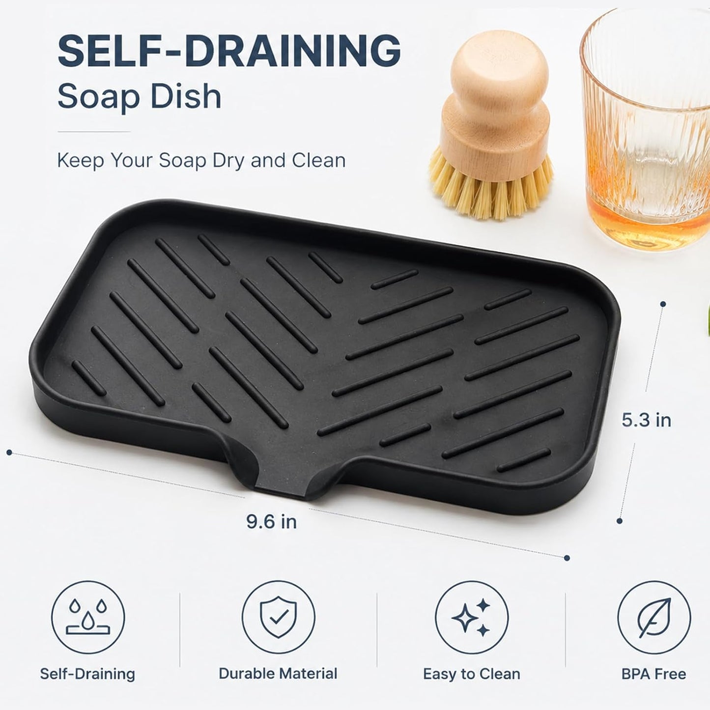 MicoYang Silicone Bathroom Soap Dishes with Drain Spout-Bathroom and Kitchen Sink Organizer,Sponge Holder,Dish Soap Tray,Perfect for Dispenser,Scrubber,Bottle,Cup on Sink or Counter-Coffee 4.9"×3.2"