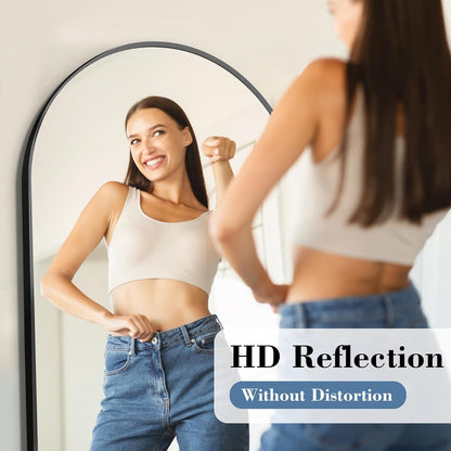 DUMOS 64"x21" Arched Full Length Floor Mirror, Full Body Mirror with Stand, Shatterproof Tempered Glass, Modern Aluminum Alloy Frame, Free Standing or Leaning for Home Decor, Gold