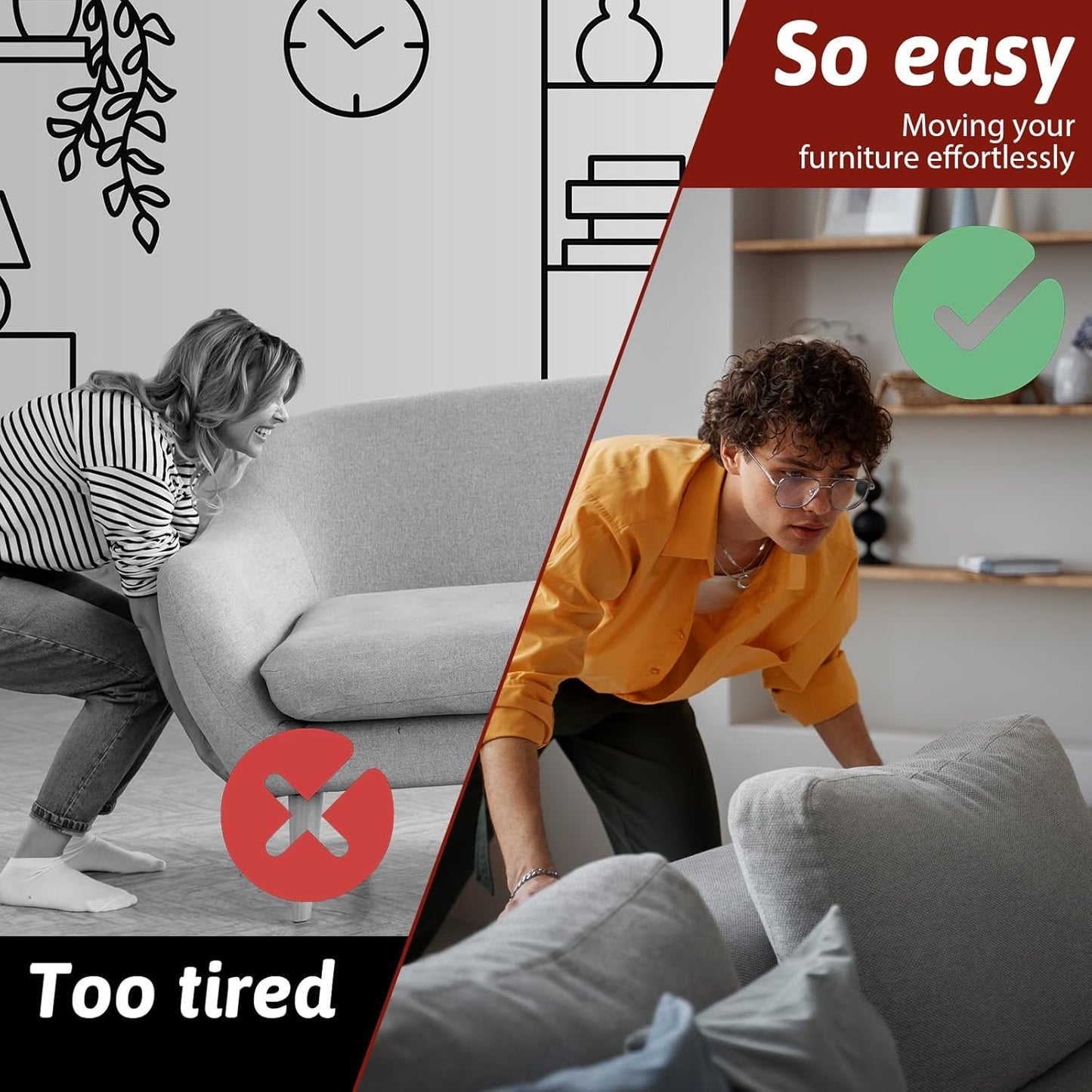 Sliders for Furniture on Hardwood Floors, 12 Pcs 2 Inch Self Adhesive Furniture Sliders, Coffee, for Carpeted Floors and Hardwoodes, Easy Moving On Carpet Or Hardwood Floor
