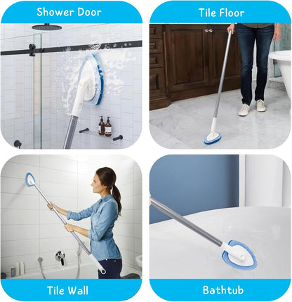 Shower Scrubber with Long Handle, 47'' Bathtub Scrub Brush, Bathroom Tub and Tile Cleaning Tool with 6 Refill Pads