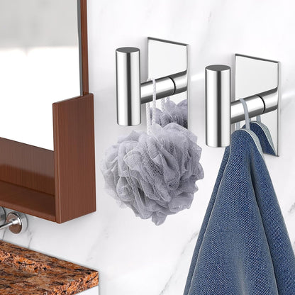 VAEHOLD Wall Towel Hooks, Heavy Duty Sticky Holder Waterproof Towel Hooks for Hanging Coat, Clothes, Closet Hook Wall Mount for Kitchen (Silver, 4 Pack)