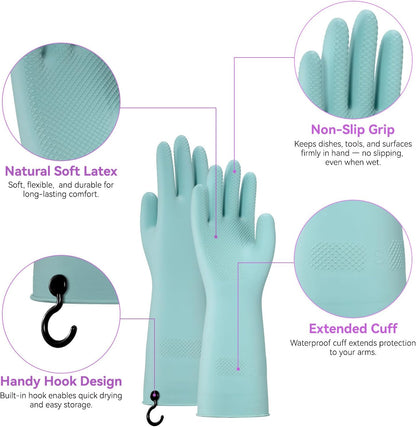 Dishwashing Rubber Gloves for Cleaning – 4 Pairs Kitchen Gloves with Handing Hooks Washing Dishes Household Glove - Large