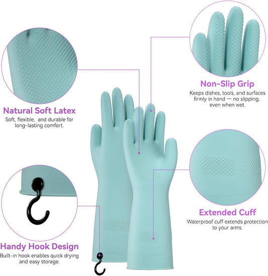 Dishwashing Rubber Gloves for Cleaning – 4 Pairs Kitchen Gloves with Handing Hooks Washing Dishes Household Glove - Large