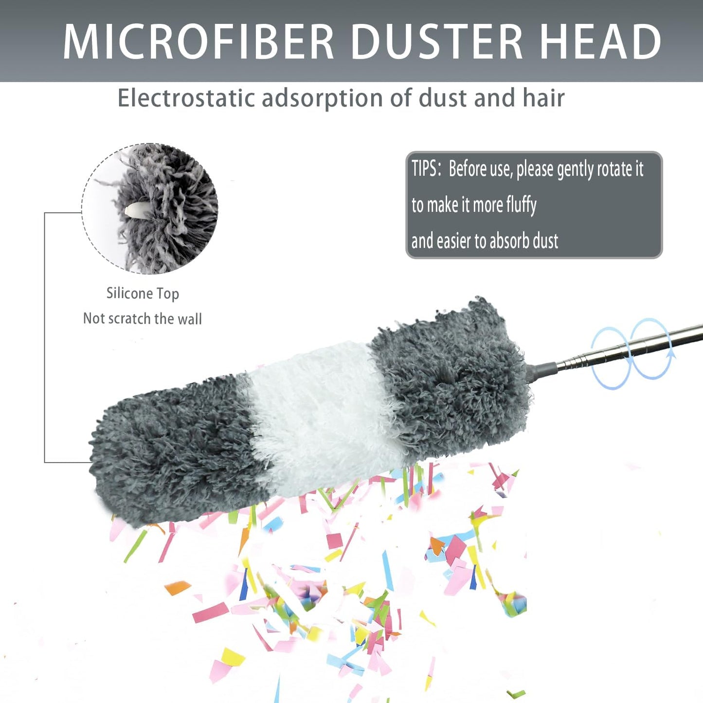 4-in-1 Spider Web Brush with Pole,Microfiber Ceiling Fan Cleaner Duster | 3 Washable Heads,100" Extension Pole,Bendable Spider Web Brush for High Ceiling Fans Blinds Windows Wall Furniture