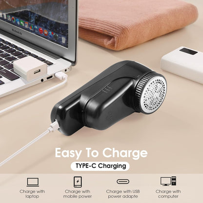 Fabric Shaver Rechargeable, Electric Lint Remover & Pill Remover for Clothes, USB-C Sweater Shaver with 6-Leaf Blade Depiller, Removes Fuzz Pills Bobbles from Cashmere Fleece Couch Furniture