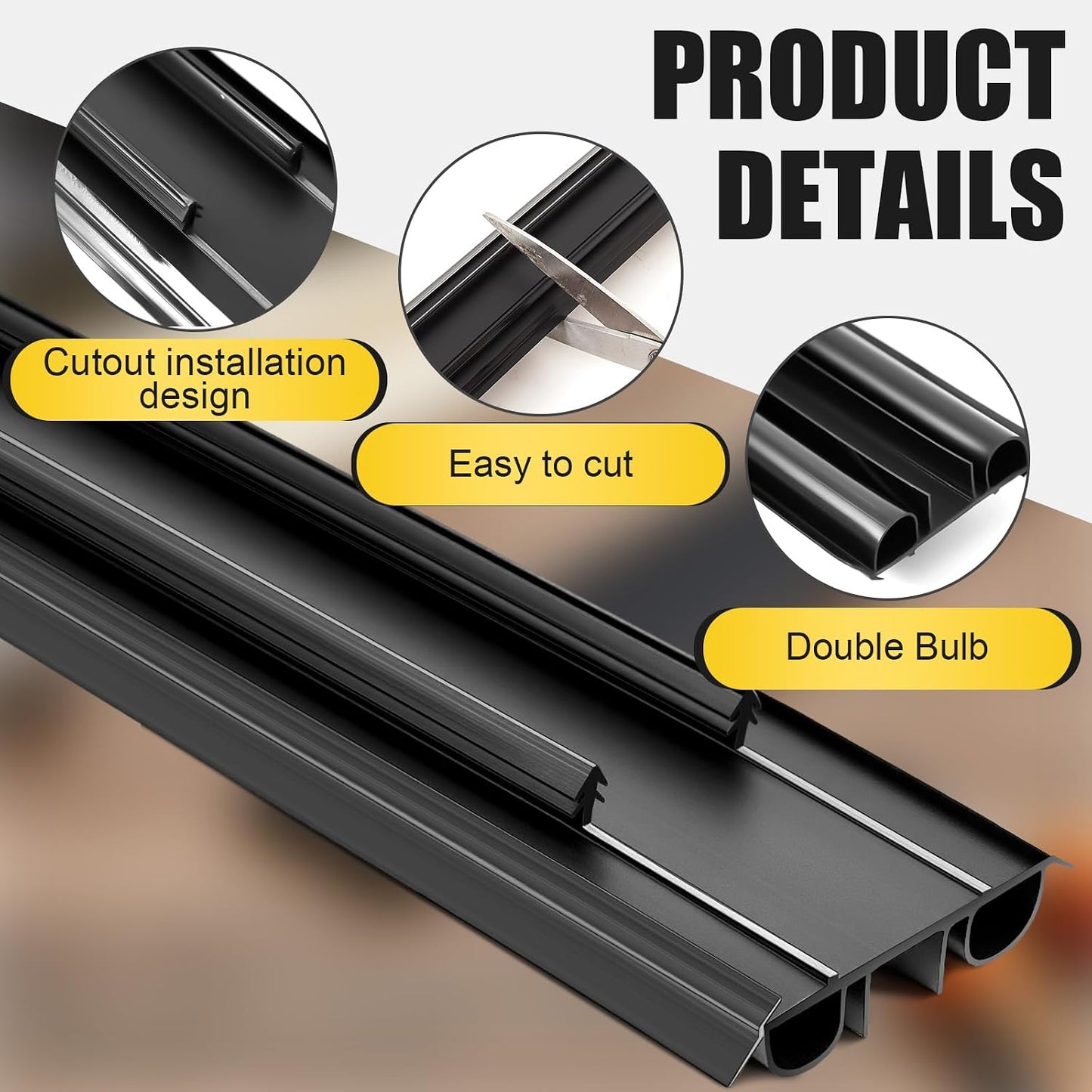 Pushglossy 2 Pcs 36" Double Bubble Kerf Door Sweep 1-3/4" Wide Vinyl Weatherstrip Seal for Exterior Doors, Energy Efficient Draft Stopper, Easy Slide in Installation, Blocks Dust/insects/noise (White)