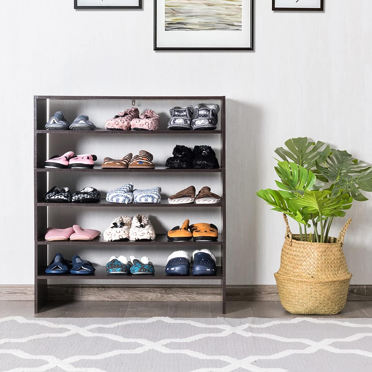 Giantex 3-in-1 Vertical Shoe Rack, 6-Tier Free Standing Shoe Storage Organizer w/Stackable Design for 18 Pairs, 31 Inch Wide Wood Shoe Shelf for Closet, Entryway, Living Room, Office, Brown