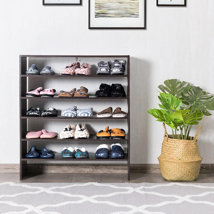 Giantex 3-in-1 Vertical Shoe Rack, 6-Tier Free Standing Shoe Storage Organizer w/Stackable Design for 18 Pairs, 31 Inch Wide Wood Shoe Shelf for Closet, Entryway, Living Room, Office, Brown