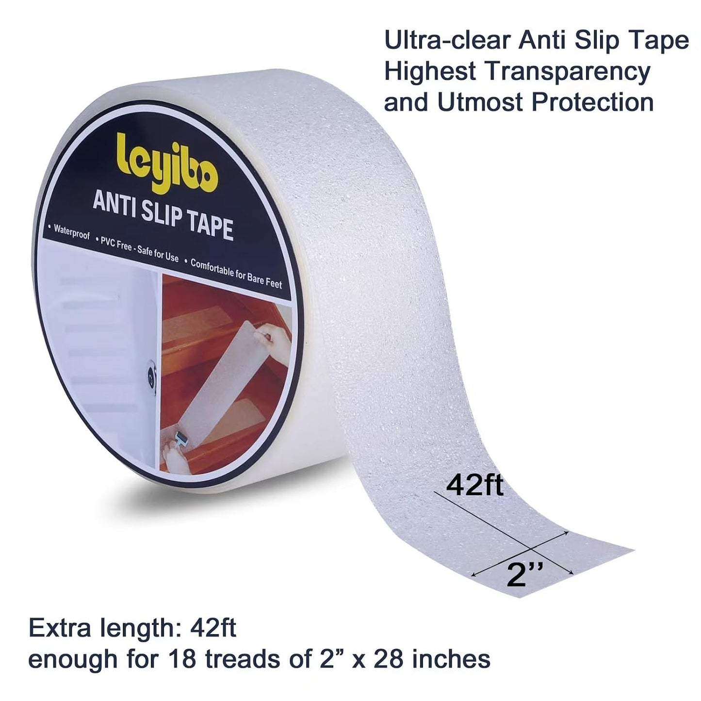 Anti Slip Tape with Glow in Dark Stripe for Stairs, 6”x35ft, Grip Tape for Stairs Steps for Outdoor/Indoor, Waterproof Non Slip Strips for Stair Treads, High Traction, Easy Install