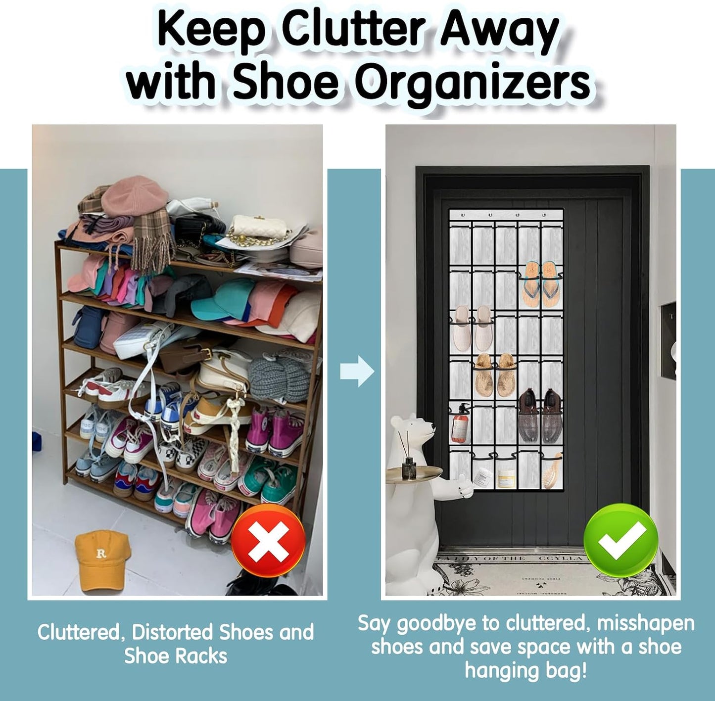 Kotkn Over the Door Shoe Organizer with 30 Breathable Mesh Pockets - Large Capacity Closet Storage for Men & Women, Hanging Shoe Rack Organizer (Gray)