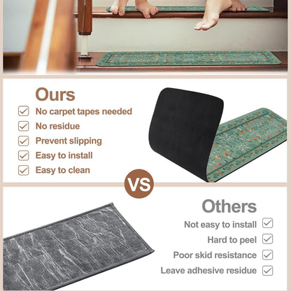 OJIA Floral Stair Treads Non-Slip Carpet Stair Treads for Wooden Steps Indoor 15PCS 30"x8" Stair Runner Stair Mats Staircase Step Treads for Kids, Elders and Dogs, Stair Covers, Black