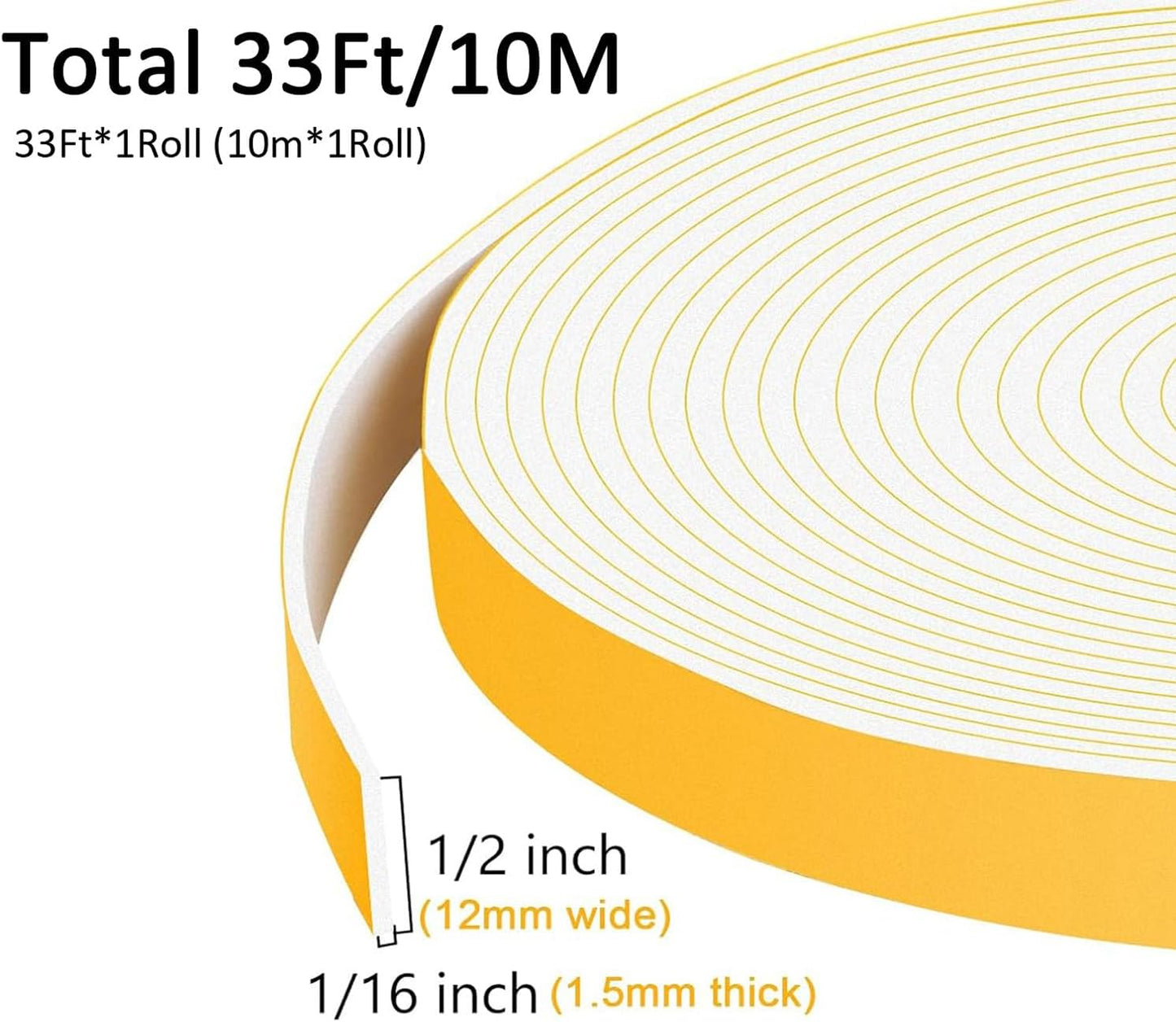 Strong Adhesive Weather Stripping, High Density Weatherproof Weather Stripping Door Seal Strip for Sliding Door, Windows,Noise-Reduction Foam Sealing Strip, White(1/2 in x 1/4 in x 13Ft) - Colors A
