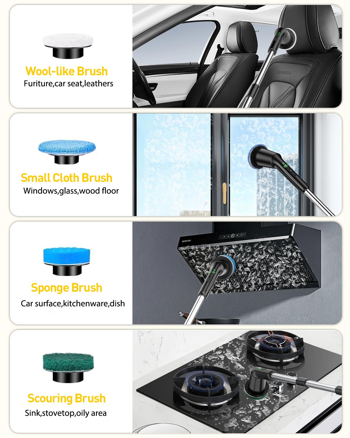 Shower Scrubber with Long Handle, Shower Cleaner Brush with 8 Floor Machine Pads, Cordless Electric Spin Scrubber for Cleaning with 2 Speed, Cleaning Supplies for Bathroom Bathtub Kitchen Floor Tile