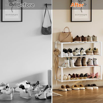 Homeiju Hanging Shoe Organizer,2 Pack Wall Mounted Shoe Rack Holds 12 Pairs,Space Saving Metal Wall Shoe Rack,Hanging Shoe Rack Shoe Holder for Small Space,Entryway,Closet,RV,Camper（Black