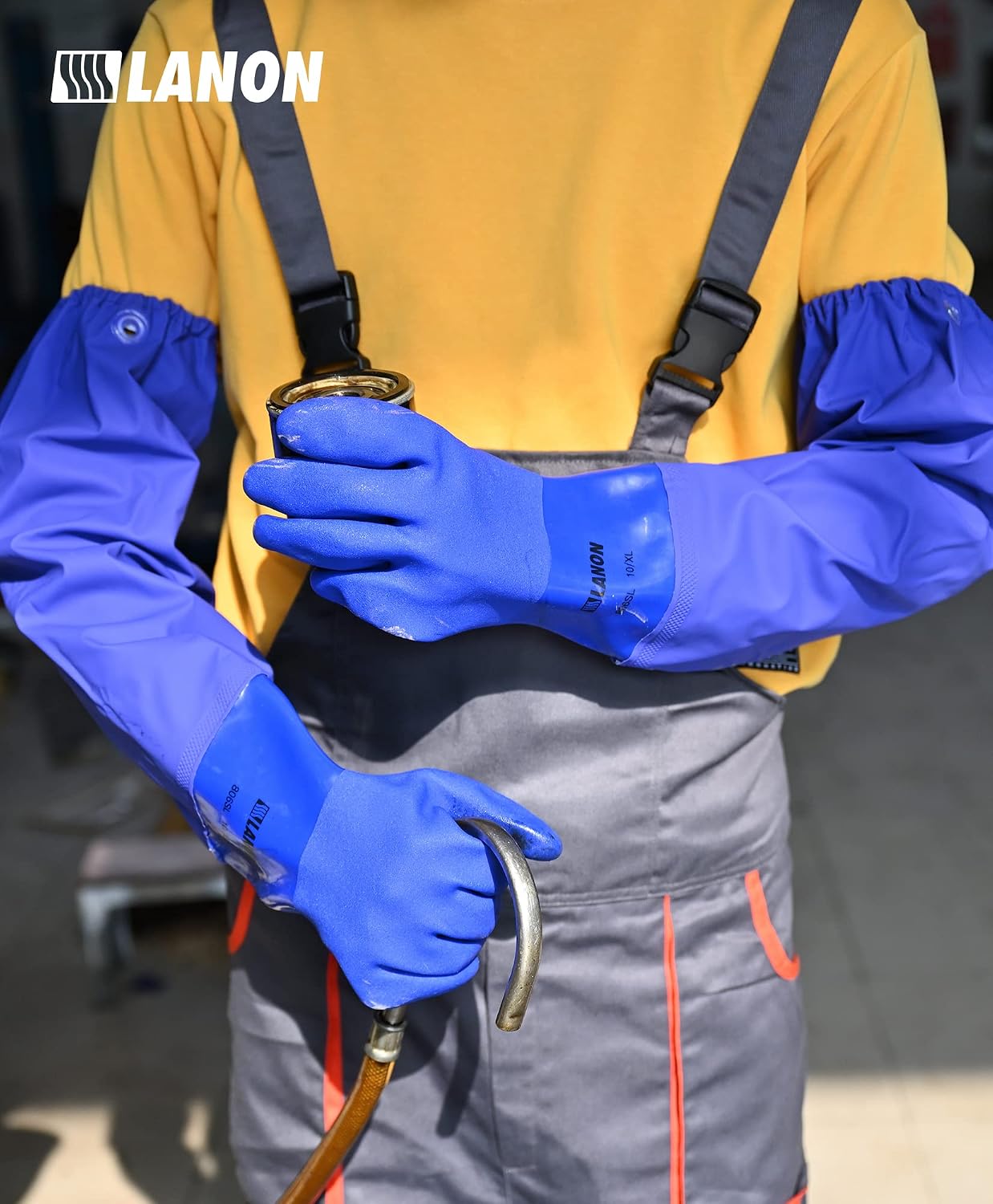 LANON 26" Elbow Length PVC Chemical Resistant Gloves, Heavy-Duty Long Rubber Gloves, Acid, Alkali & Oil Protection, XL
