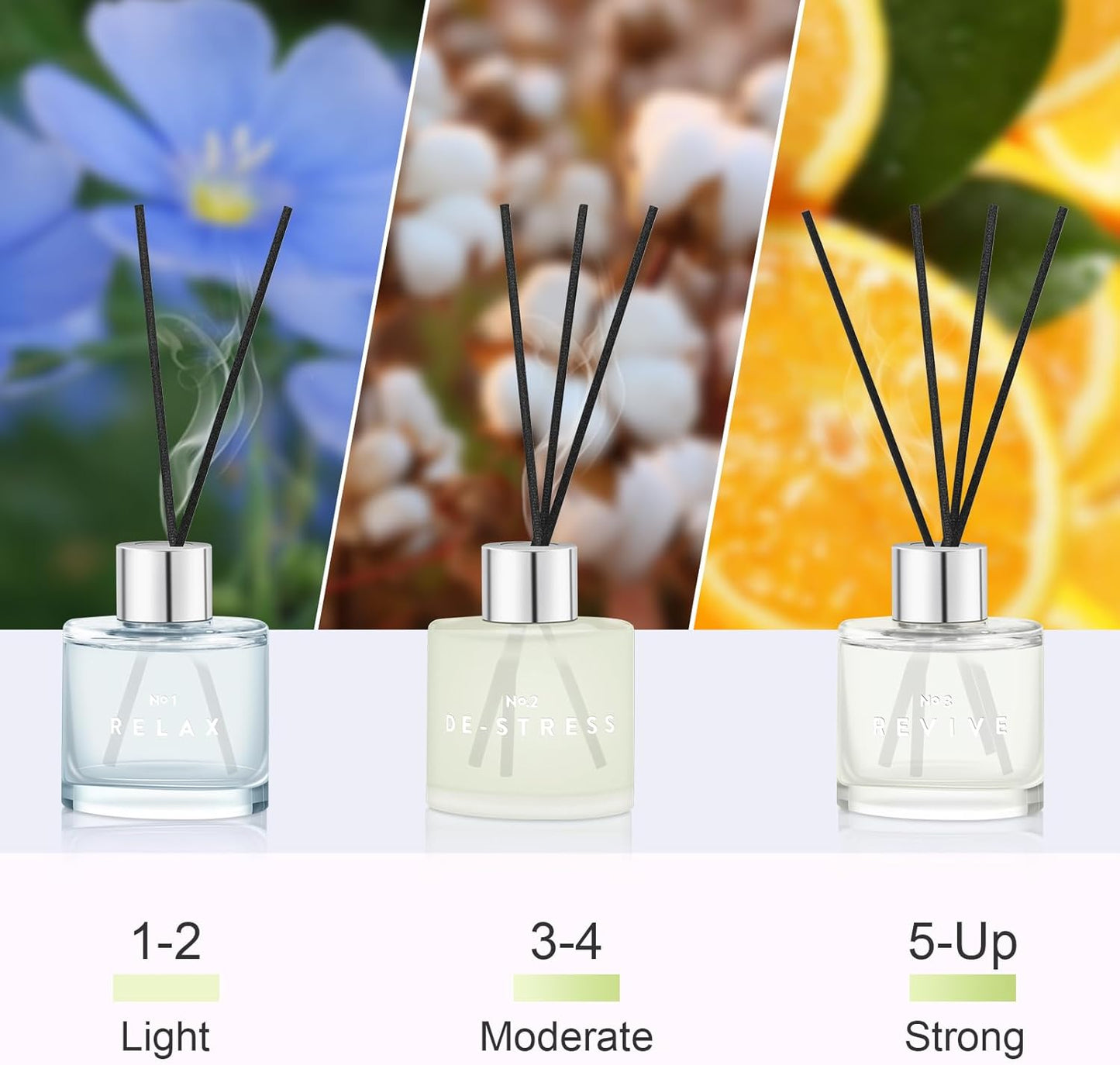 3 Pack Fragrance Reed Diffuser, 50ML Lavender Jasmine Lemongrass Aromatherapy Diffuser Set with 12 Black Fiber Sticks,Air Freshener for Bedroom Bathroom Office, 8.2X 6.6X 2.1 inch