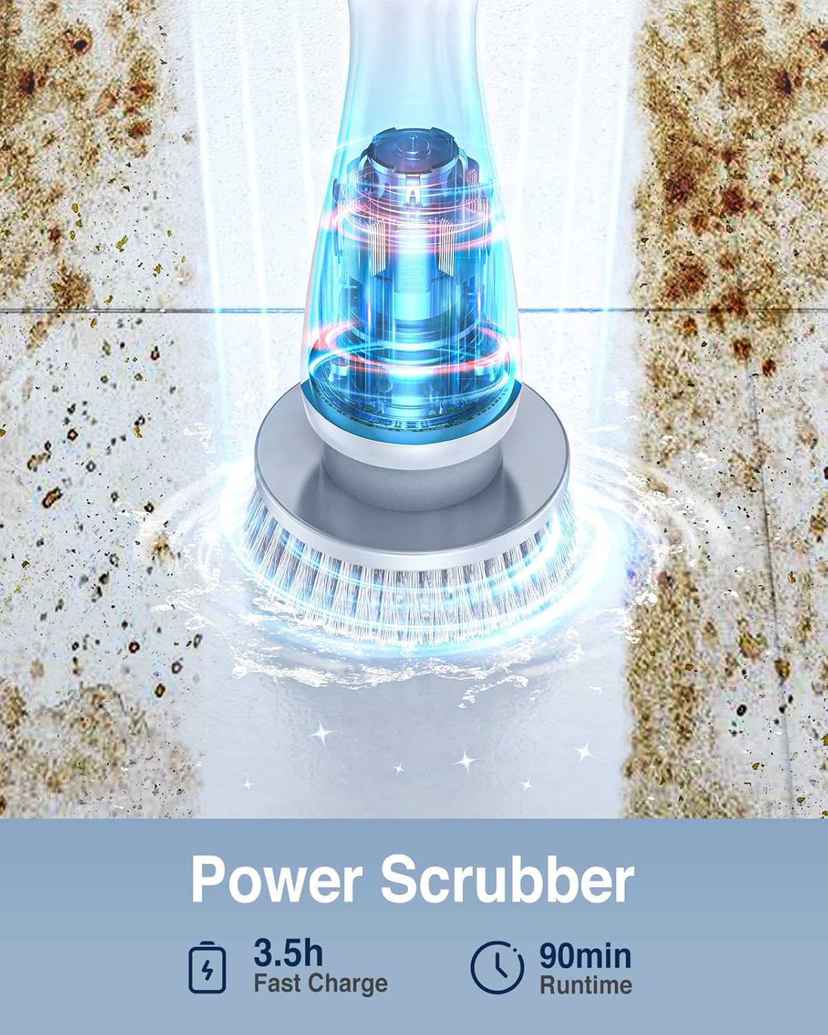 Electric Spin Scrubber, Cordless Cleaning Brush Scrubber with 7 Replaceable Brush Heads and Adjustable Extension Handle, IPX7 Waterproof Power Cleaning Brush for Bathroom Tub Floor Tile Shower