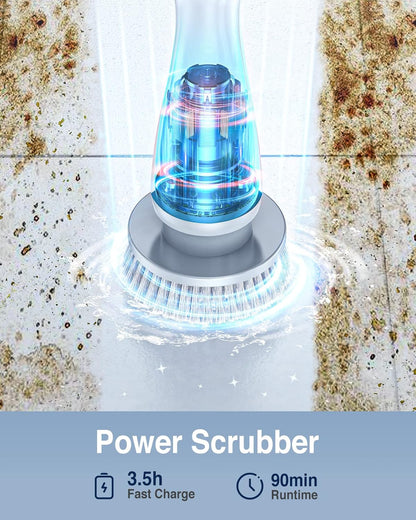 Electric Spin Scrubber, Cordless Cleaning Brush Scrubber with 7 Replaceable Brush Heads and Adjustable Extension Handle, IPX7 Waterproof Power Cleaning Brush for Bathroom Tub Floor Tile Shower