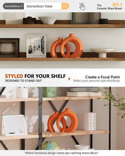 7.2″Hx8.9″H Donut Shape Decorative Vase Set of 2, Ceramic, Modern Minimalism Styles, Flowers or Plant Table Vases for Home Decor Living Room Shelf Entry Console Mantle Dining Centerpiece (Matte White)