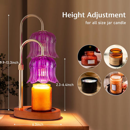 Adjustable Candle Warmer Lamp with Timer - Electric Light Wax Warming Dimmable Flameless Top Melter Heater Melting Heating Height Small Jar Candles Gifts Women Mom Birthday Home Desk Modern Decor